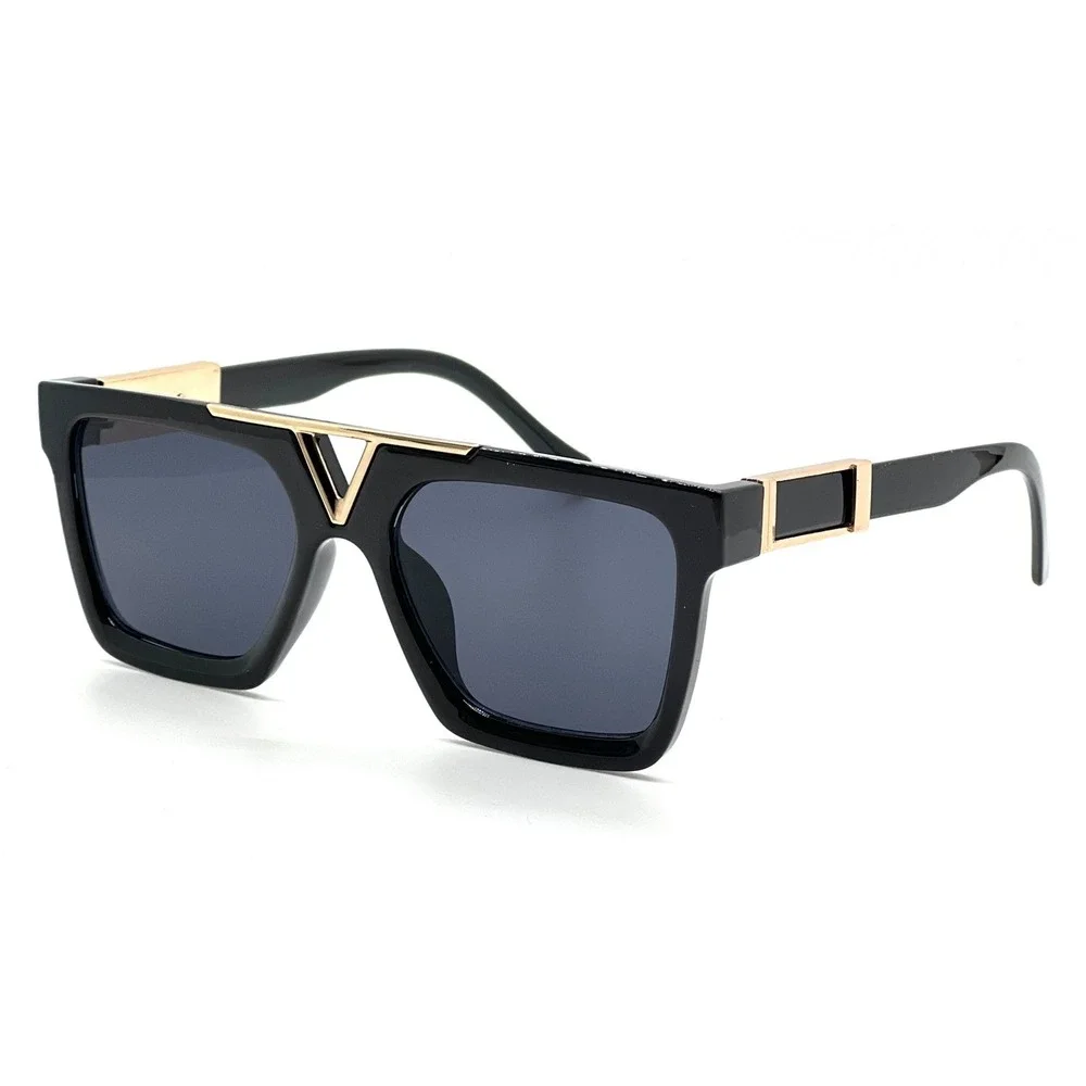 Square Sunglasses‎ Men's Black Gold Accents Fashion UV400 Protection Street Wear